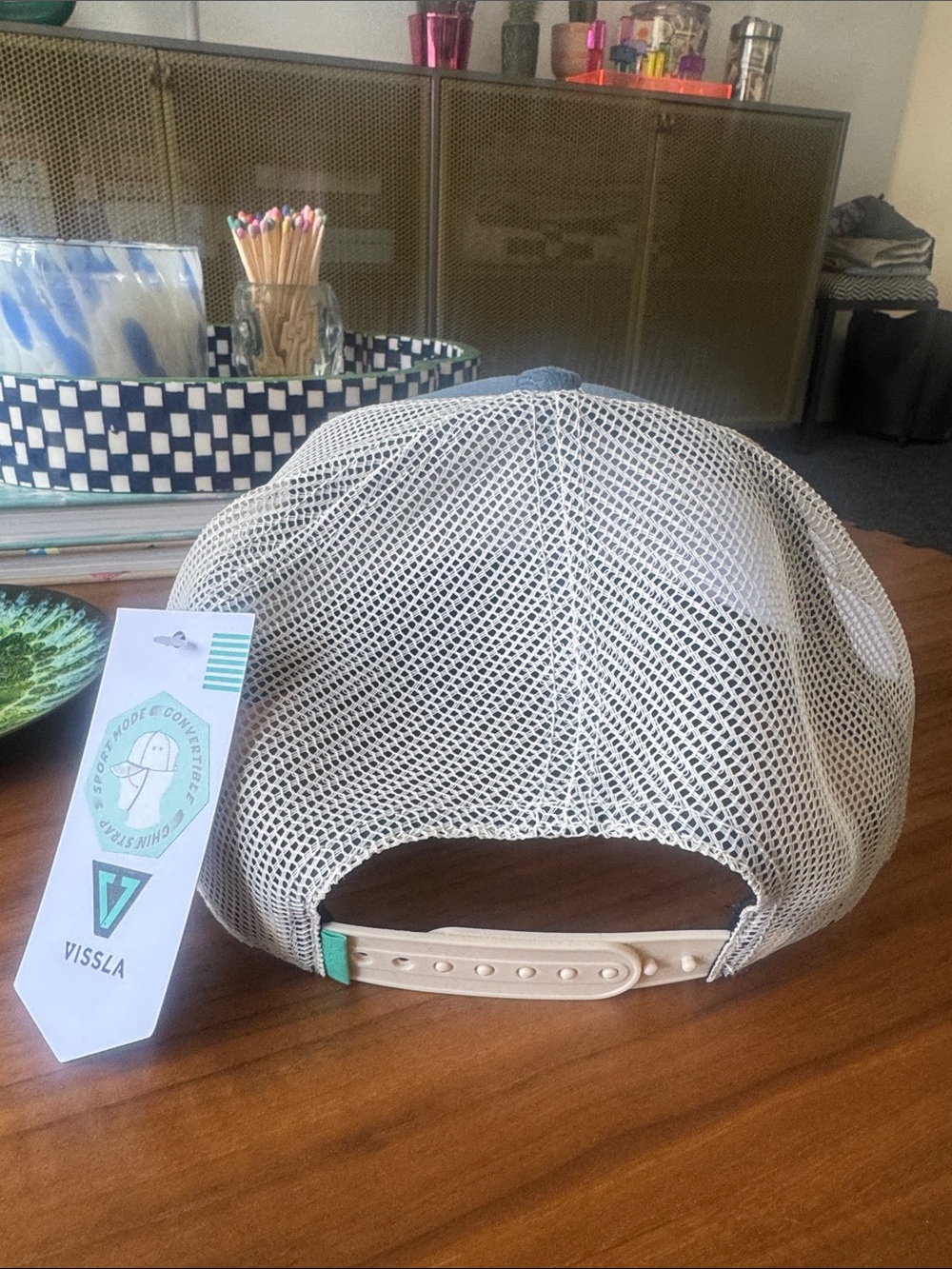 VISSLA Blue Corduroy Trucker Hat with Cream Mesh - Picture 3 of 3